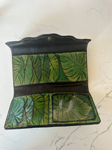 Stamped Leather Trifold Clutch Wallet