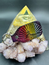 Stamped Leather Keychain - Grateful Cats Under the Stars XL