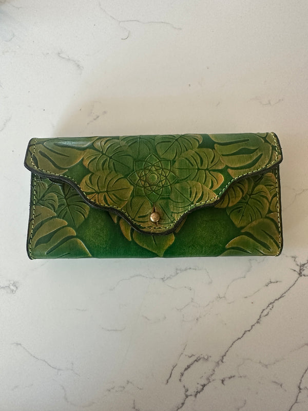 Stamped Leather Trifold Clutch Wallet