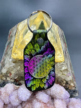 Stamped Leather Keychain - Flower of Life