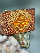 Stamped Leather Bifold Wallet - Grateful Cats Under the Stars
