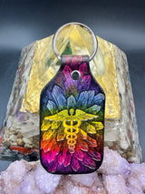 Stamped Leather Keychain - Caduceus EMT Symbol