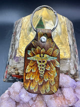 Stamped Leather Keychain - Caduceus EMT Symbol