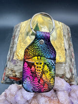 Stamped Leather Keychain - Caduceus EMT Symbol