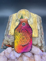 Stamped Leather Keychain - Geometric Circle Mandala