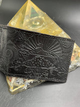 Stamped Leather Bifold Wallet - Grateful Cats Under the Stars
