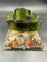 Stamped Leather Belt - Monstera