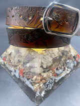 Stamped Leather Belt - Mountains