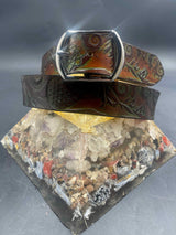 Stamped Leather Belt - Mountains
