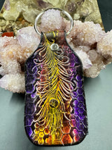 Stamped Leather Keychain - Peacock Feather