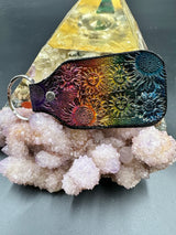 Stamped Leather Keychain - Orange Sunshine Window Pane