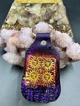 Stamped Leather Keychain - Orange Sunshine Window Pane