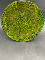 8 Inch Stamped Leather Coaster - Swirls Green