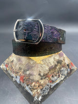 Stamped Leather Belt - Peacock Feathers