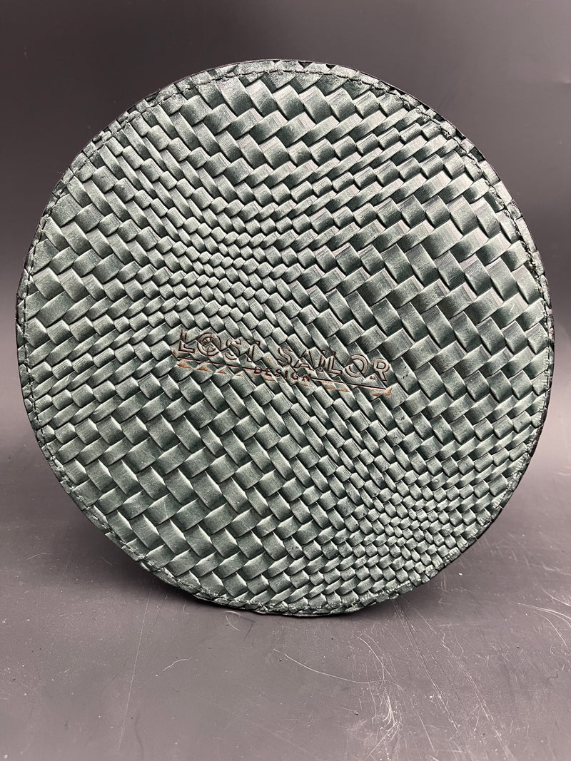 8 Inch Stamped Leather Coaster - Weave Metallic