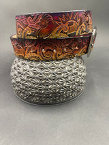 Stamped Leather Belt - Boognish Ammonite