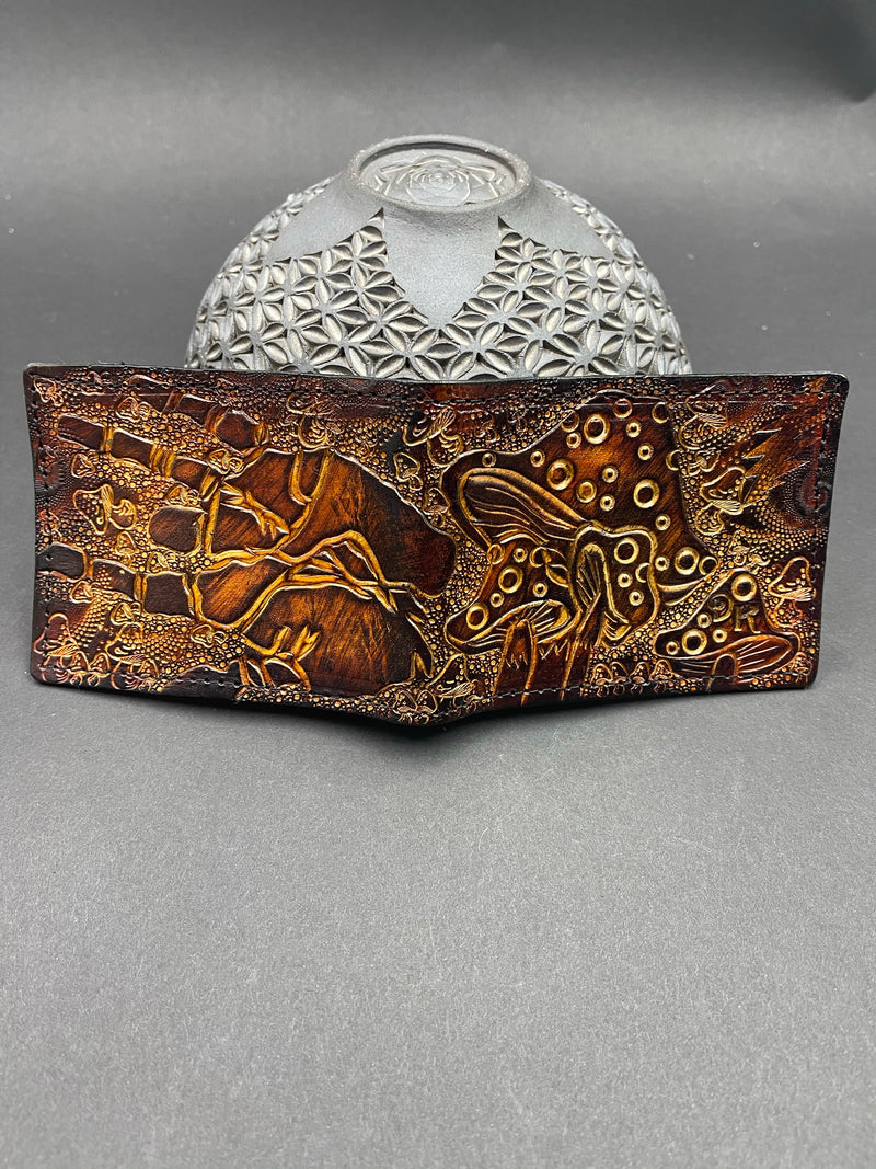 Carved Leather Bifold Wallet - Mushroom