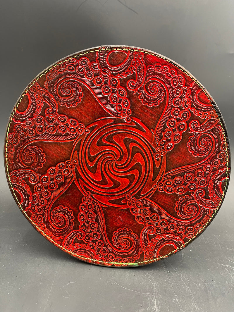 8 Inch Stamped Leather Coaster - Swirl Tentacles