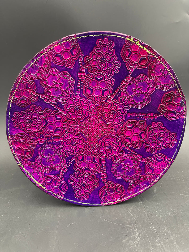 8 Inch Stamped Leather Coaster - Geometry Pink