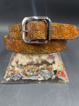 Small Stamped Leather Belt - Wigwag Orange