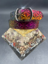 Large Stamped Leather Belt - Flower of Life Pink Multi Color