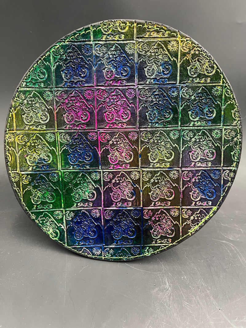 8 Inch Stamped Leather Coaster - Bicycle Day