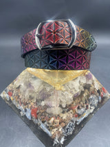 Large Stamped Leather Belt - Flower of Life Rainbow