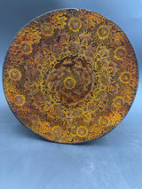 8 Inch Stamped Leather Coaster - Sunflower Bees