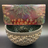 Stamped Leather Bifold Clutch - Feathers