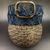 Stamped Leather Belt - Triangles Blue