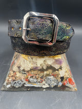 Small Stamped Leather Belt - Wigwag Gunmetal