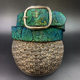 Stamped Leather Belt - Paisley