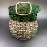 Stamped Leather Belt - Triangles Green