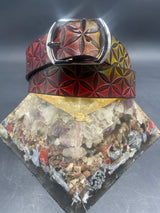 Large Stamped Leather Belt - Flower of Life Red/Yellow