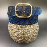 Stamped Leather Belt - Patterned Blue