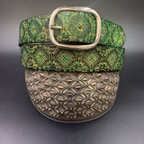 Stamped Leather Belt - Patterned Green