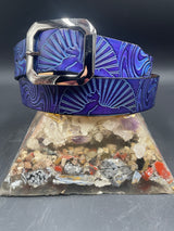 Stamped Leather Belt - Sphinx Wigwag Blue/Purple