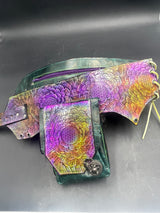 Stamped Leather Utility Hip Belt - Flower of Life Crystals