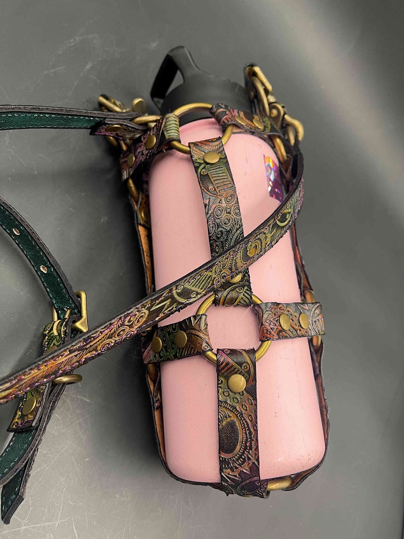 Stamped Leather Bottle Harness - Collaboration: Bellator Leather