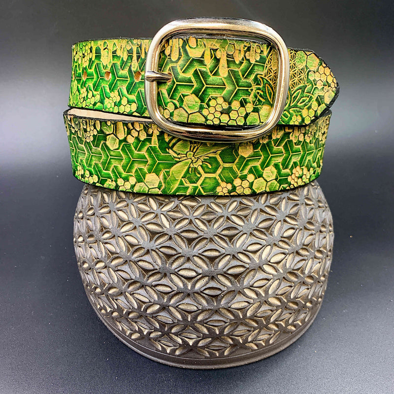 Stamped Leather Belt - Bees
