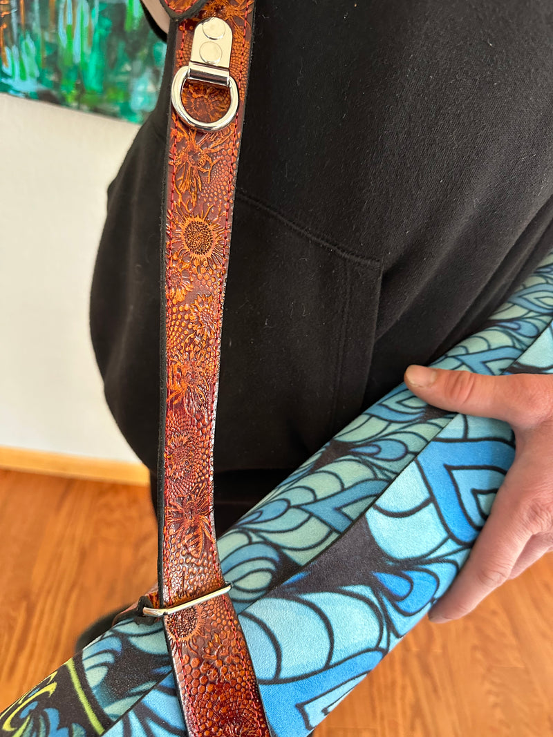 Stamped Leather Yoga Mat/Poster Tube Strap Lined - Assorted Designs