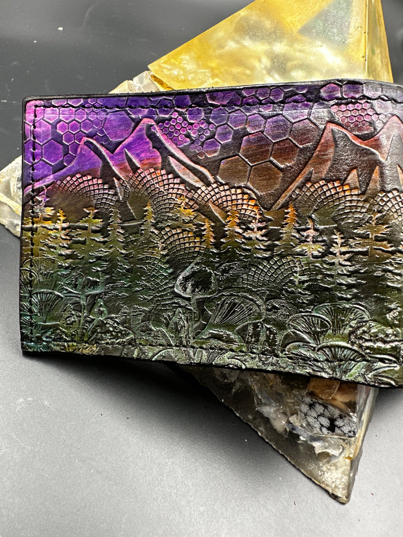 Stamped Leather Bifold Wallet -Mountains