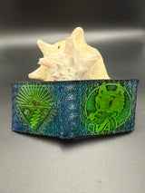 Stamped Leather Bifold Wallet - Grateful Cats Under the Stars