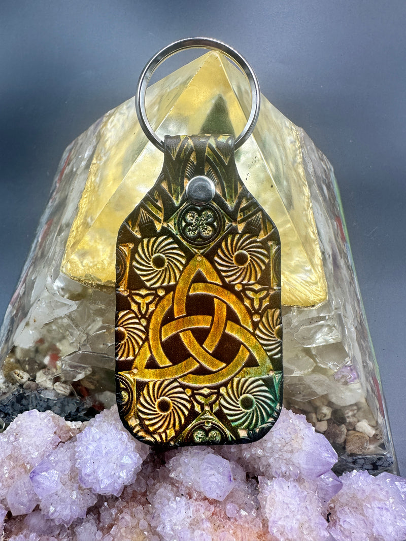 Stamped Leather Keychain - Celtic Triangle (Triquetra)