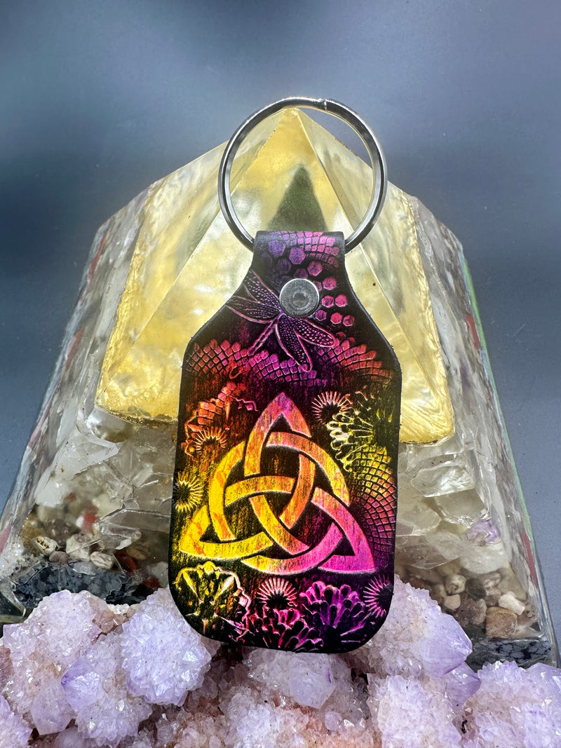 Stamped Leather Keychain - Celtic Triangle (Triquetra)