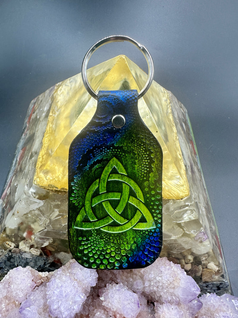 Stamped Leather Keychain - Celtic Triangle (Triquetra)