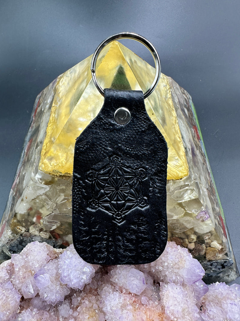 Stamped Leather Keychain - Metatrons Cube 2.0