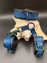 Stamped Leather Bondage Gear - Collar and 1 Cuff Set and Connector