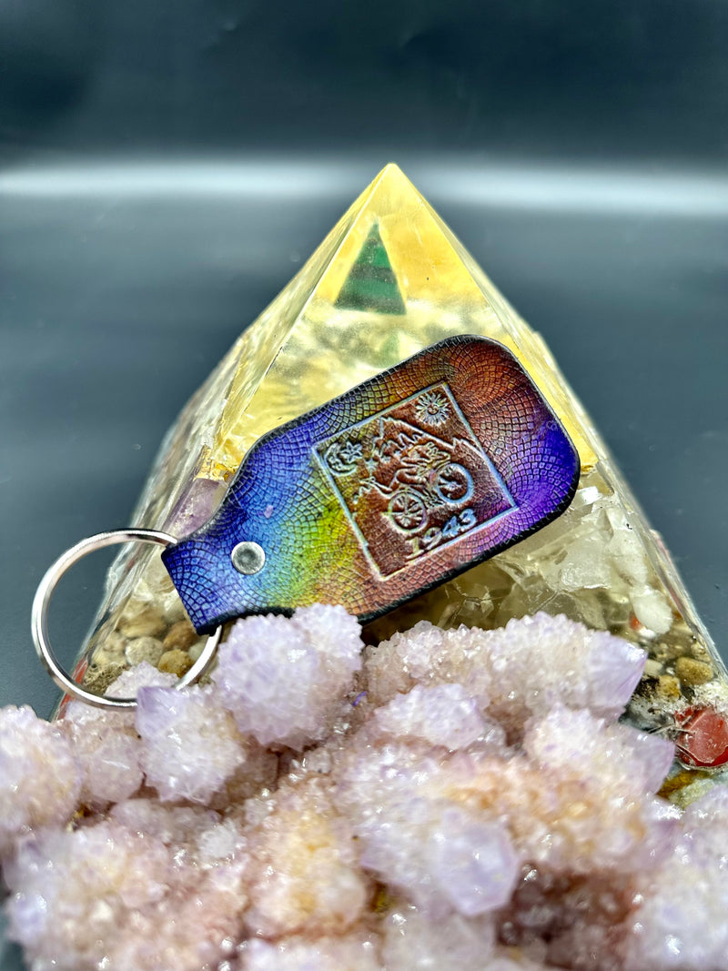 Stamped Leather Keychain - Bicycle Day
