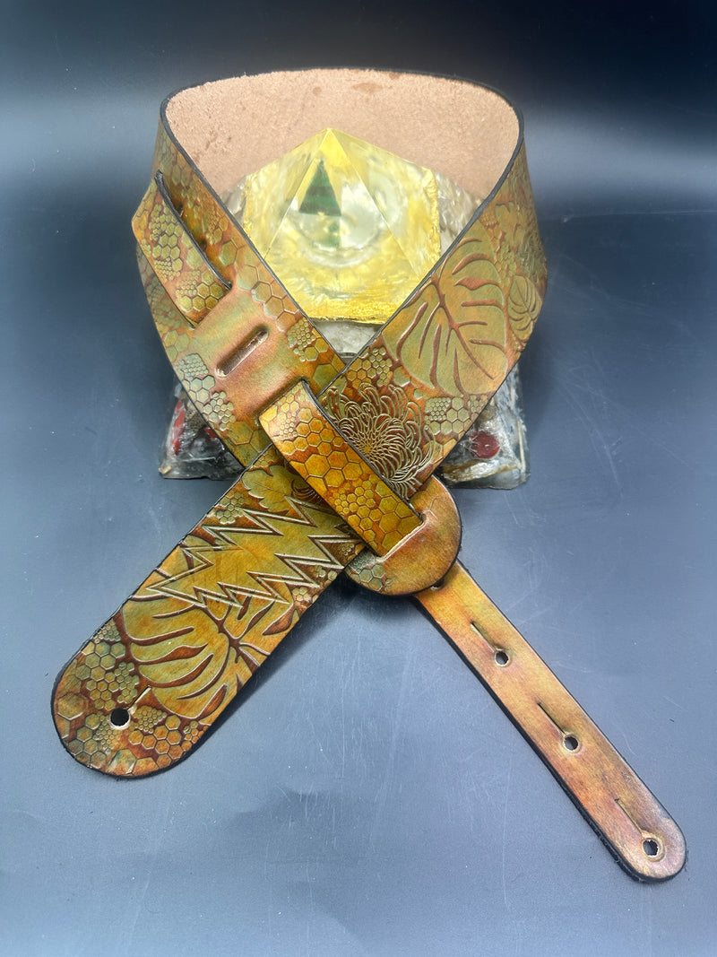 Stamped Leather Guitar Strap Unlined - Grateful